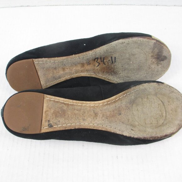 Tory Burch CHELSEA Black Suede Gold Cap Toe Ballet Flats Size 7.5 - Picture 7 of 8
